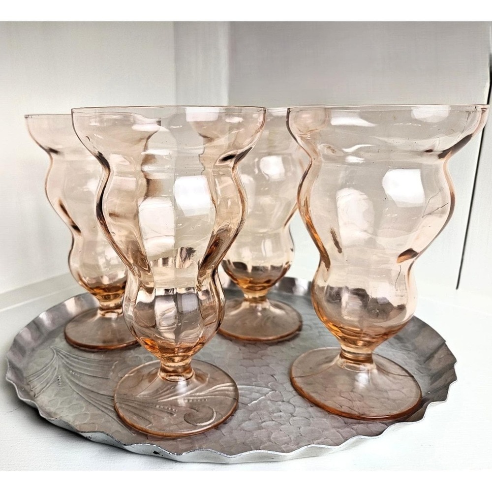 Federal Glass Lido Rose Glow Pink Footed Tumblers 15oz - Set of 4 Vintage